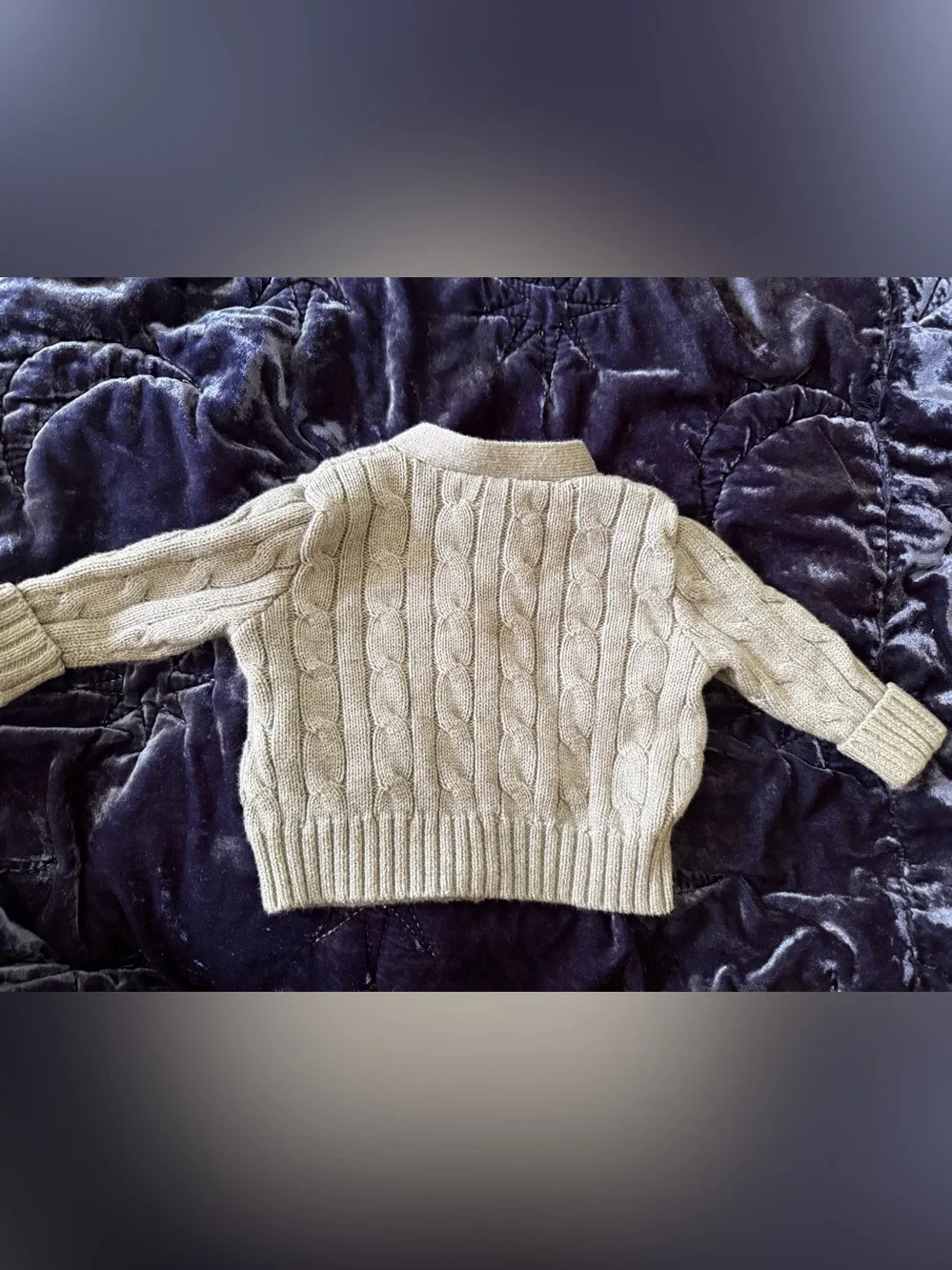 Ralph Lauren Baby Grey Cable-Knit Cardigan with Navy Logo